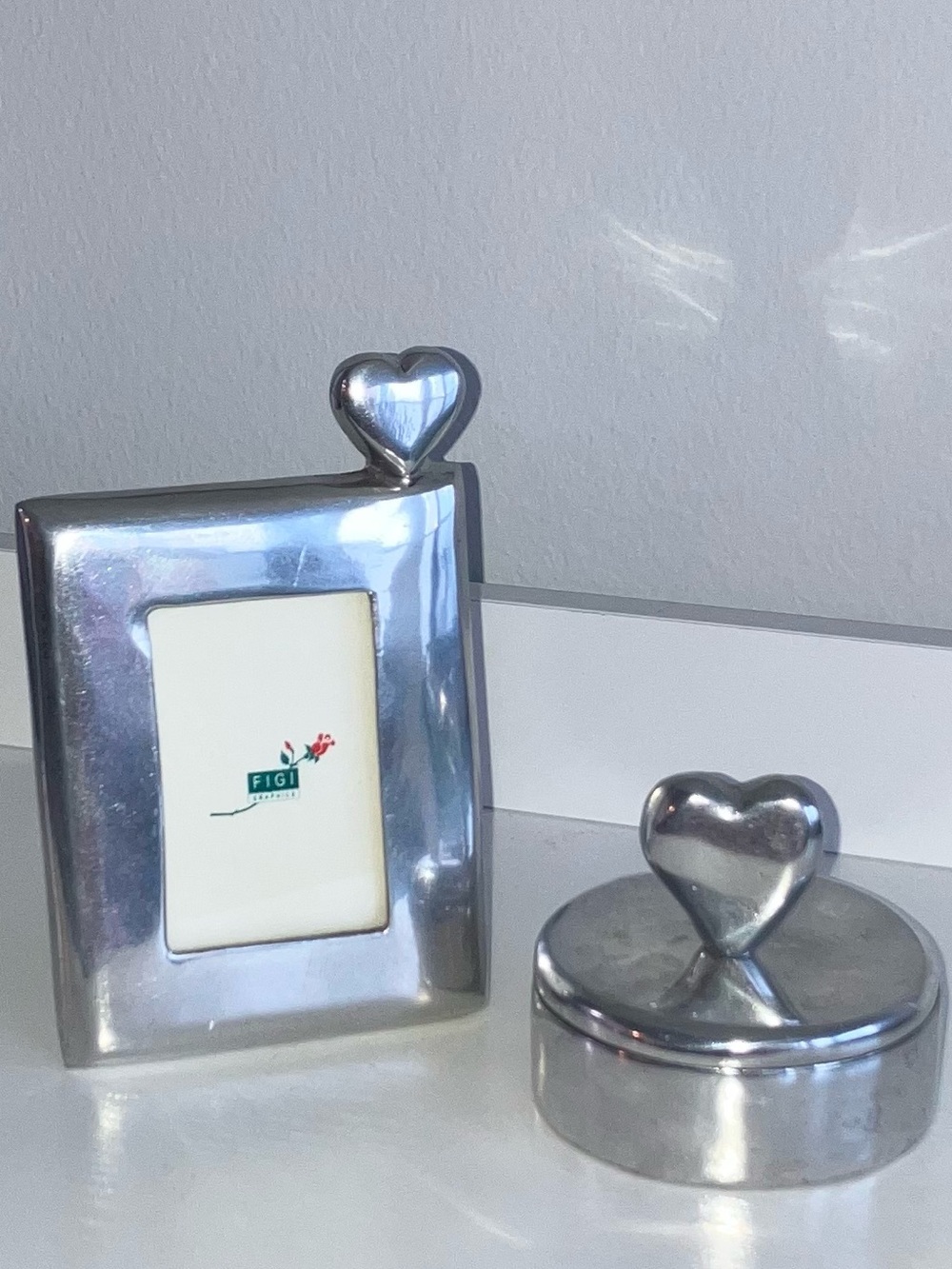 FIGI Graphics Silver Heart Photo Frame and Trinket Box Set